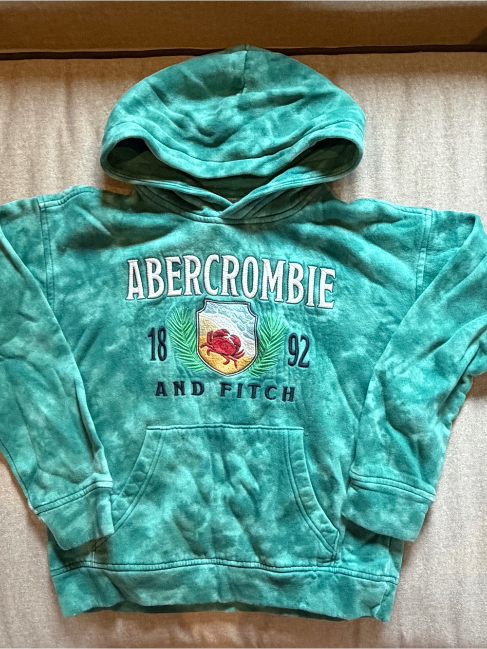 Abercrombie & Fitch Teal Tie-Dye Hooded Sweatshirt with Crest